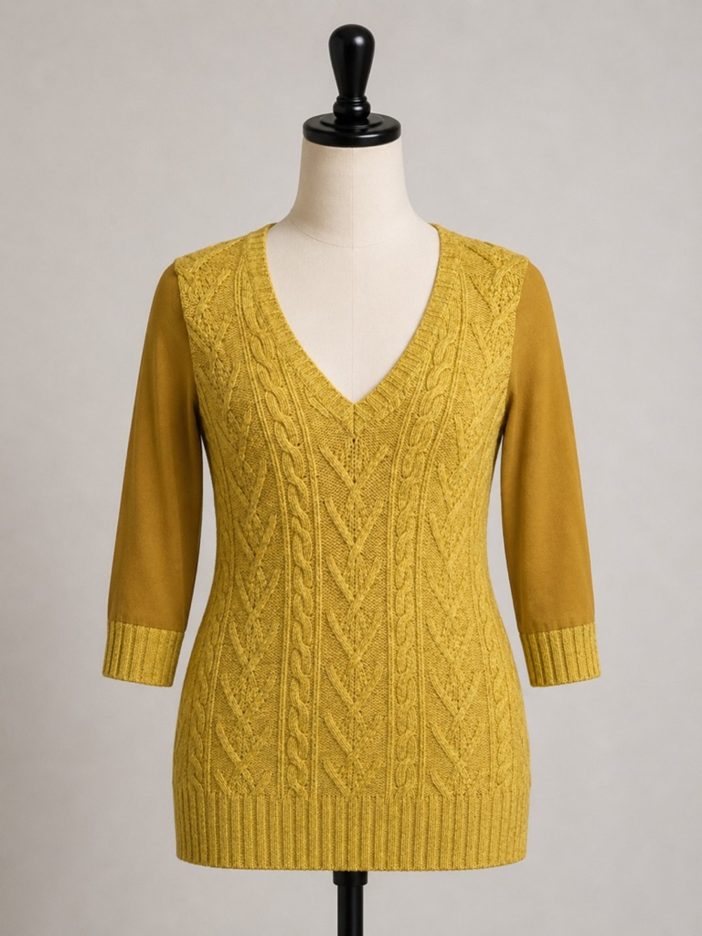 Pilcro and the Letterpress Dually Clad Mustard Mixed Media Cable Knit Sweater M